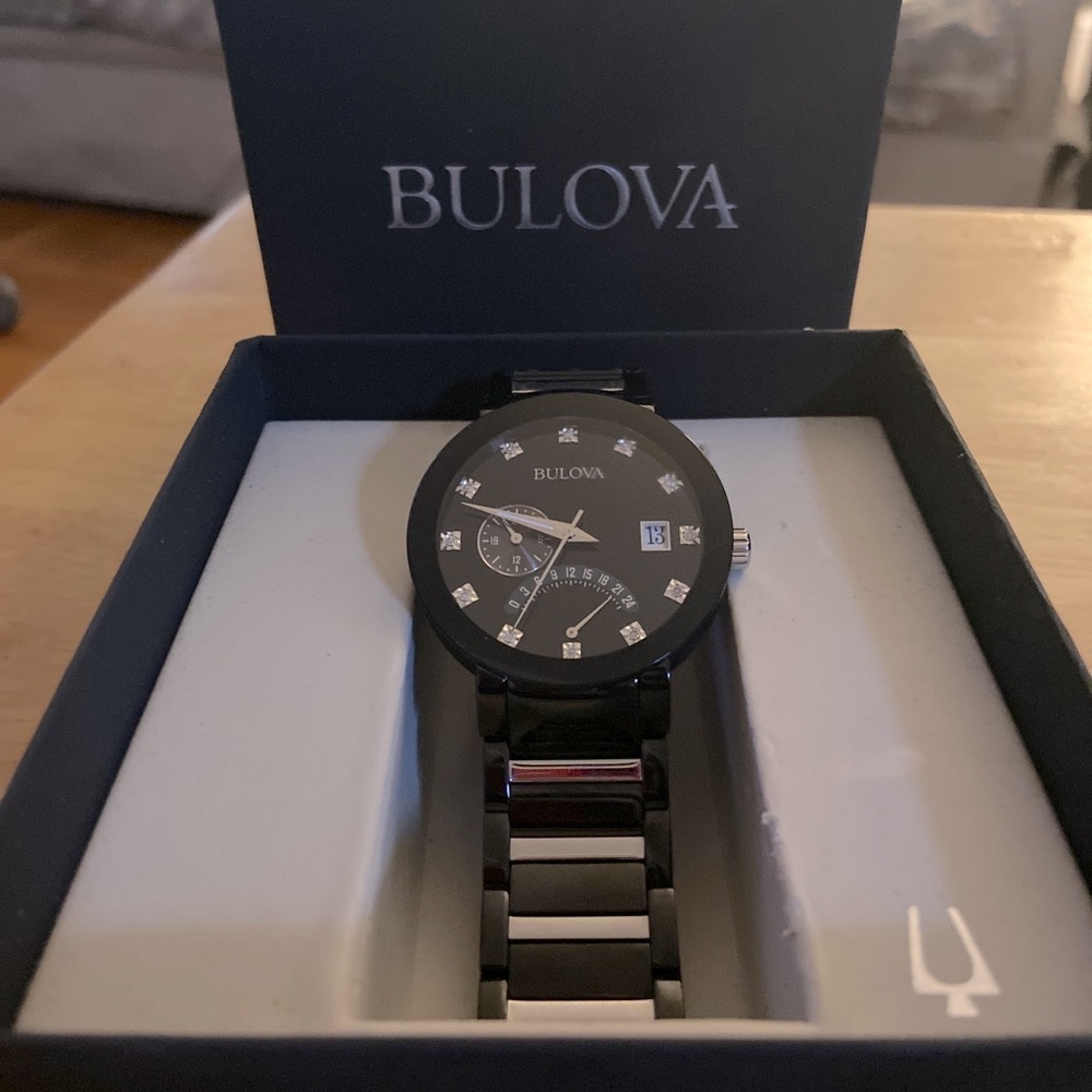 Bulova Men's Diamond-Accented Black Watch
